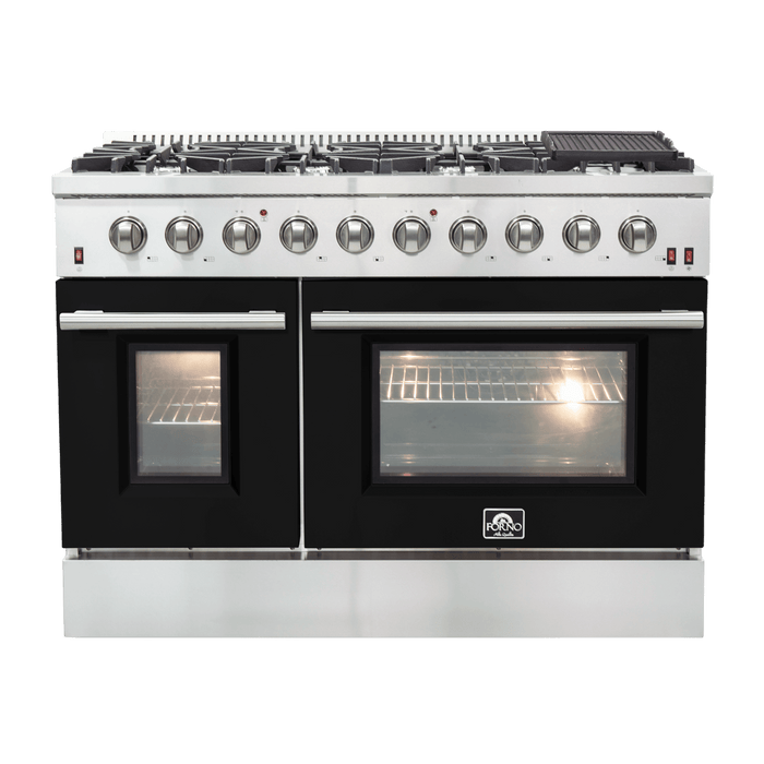 FORNO Galiano 48-inch Gas Range  8 Burners, 107,000 BTU, Griddle, 6.58 cu.ft. Double Oven with Color Options