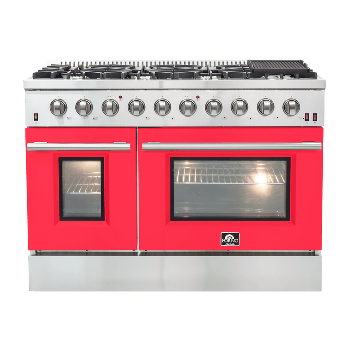 FORNO Galiano 48-inch Gas Range  8 Burners, 107,000 BTU, Griddle, 6.58 cu.ft. Double Oven with Color Options