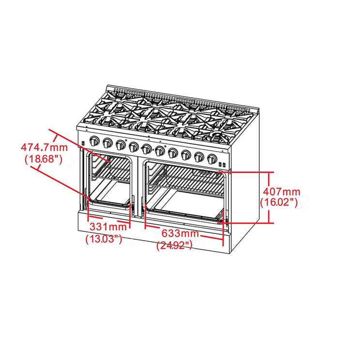 FORNO Galiano 48-inch Gas Range  8 Burners, 107,000 BTU, Griddle, 6.58 cu.ft. Double Oven with Color Options