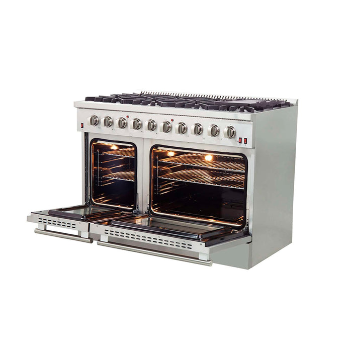 FORNO Galiano 48-inch Gas Range  8 Burners, 107,000 BTU, Griddle, 6.58 cu.ft. Double Oven with Color Options