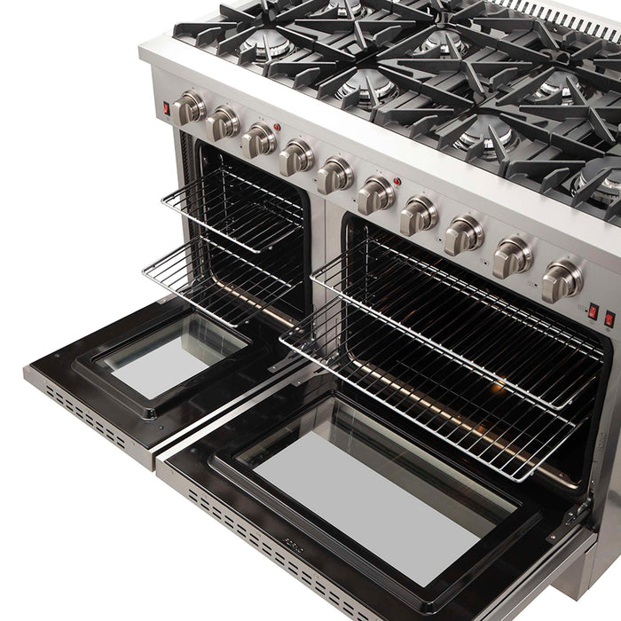 FORNO Galiano 48-inch Gas Range  8 Burners, 107,000 BTU, Griddle, 6.58 cu.ft. Double Oven with Color Options