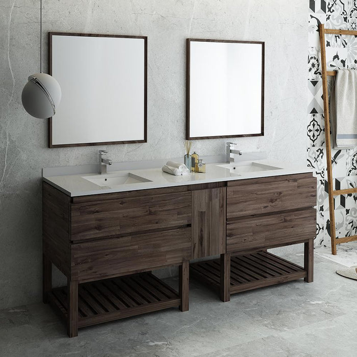 Fresca Formosa 84" Floor Standing Double Sink Modern Bathroom Vanity w/ Open Bottom & Mirrors