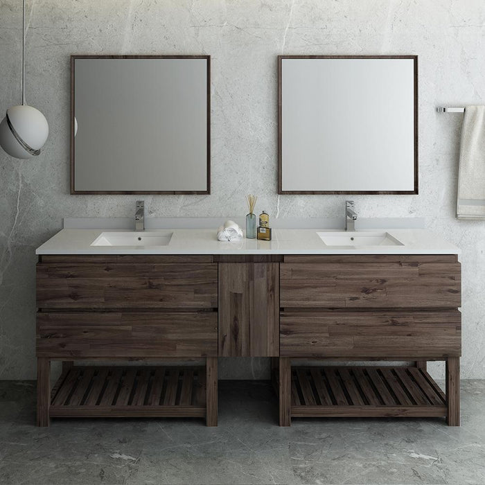 Fresca Formosa 84" Floor Standing Double Sink Modern Bathroom Vanity w/ Open Bottom & Mirrors