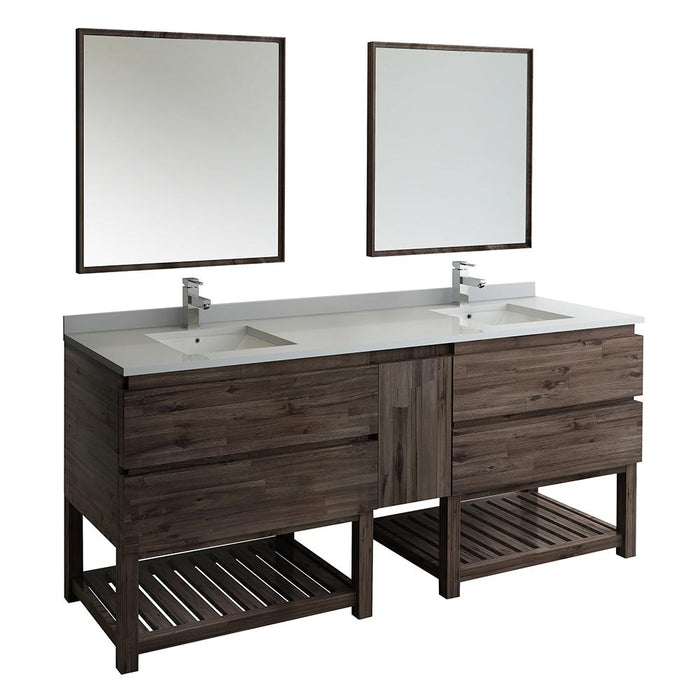 Fresca Formosa 84" Floor Standing Double Sink Modern Bathroom Vanity w/ Open Bottom & Mirrors