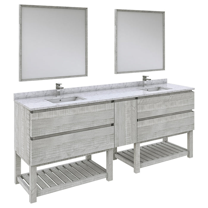 Fresca Formosa 84" Floor Standing Double Sink Modern Bathroom Vanity w/ Open Bottom & Mirrors