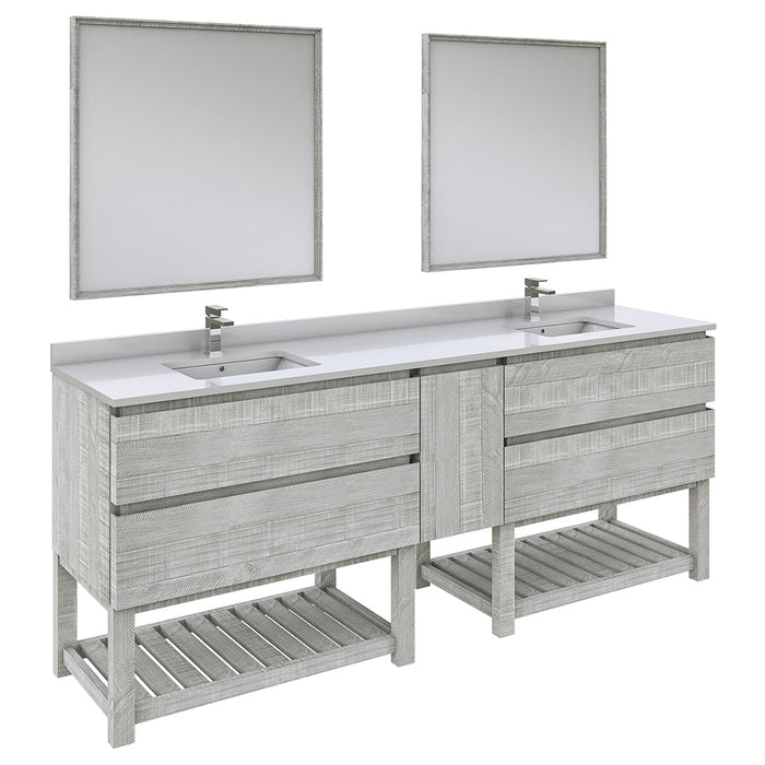 Fresca Formosa 84" Floor Standing Double Sink Modern Bathroom Vanity w/ Open Bottom & Mirrors