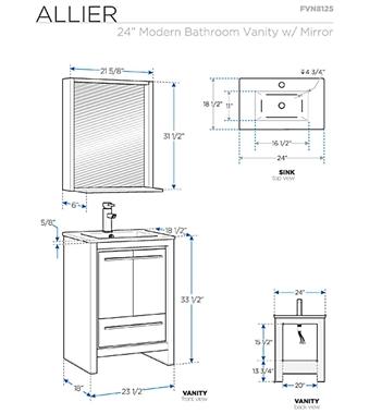 Fresca Allier 24" Gray Oak Modern Bathroom Vanity w/ Mirror