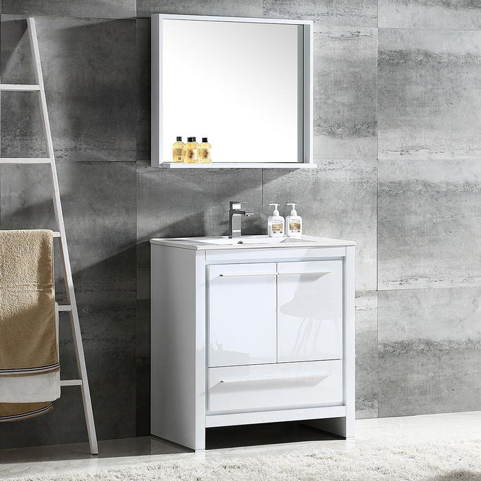 Fresca Allier 30" White Modern Bathroom Vanity w/ Mirror