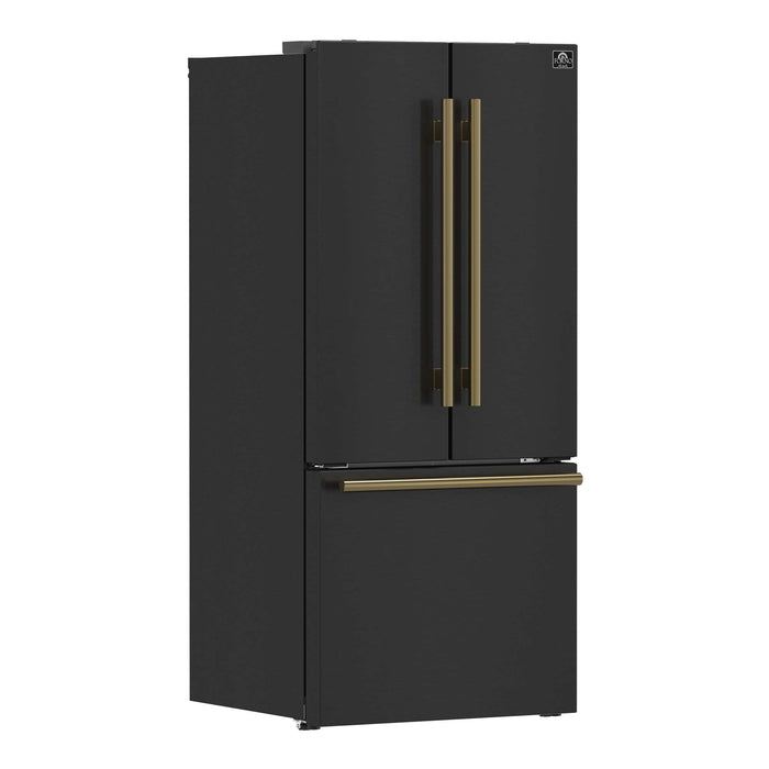 Forno Gallipoli Epsresso 30"-Wide Black French Door Refrigerator with Bottom Freezer 17.5 Cu. Ft. Capacity - No Frost with Ice Maker