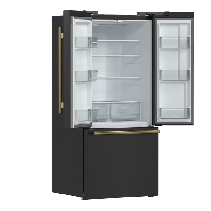 Forno Gallipoli Epsresso 30"-Wide Black French Door Refrigerator with Bottom Freezer 17.5 Cu. Ft. Capacity - No Frost with Ice Maker