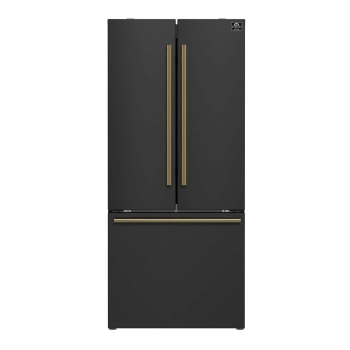 Forno Gallipoli Epsresso 30"-Wide Black French Door Refrigerator with Bottom Freezer 17.5 Cu. Ft. Capacity - No Frost with Ice Maker