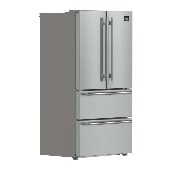 Forno Moena 36-inch Freestanding French Door Refrigerator in Stainless Steel, 19.2 Cu.ft Total Capacity, Counter Depth, Ice Maker And Touch Control