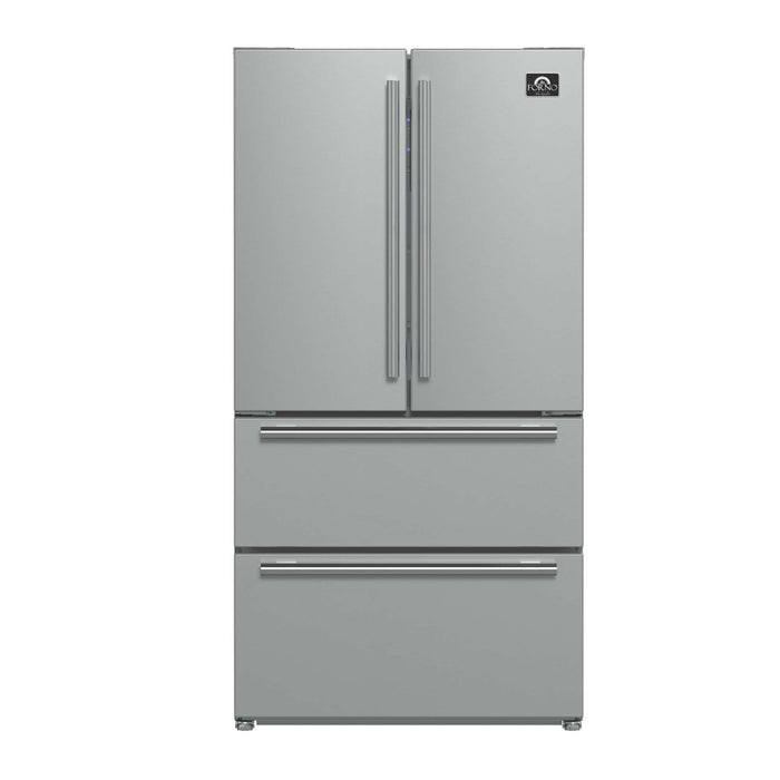 Forno Moena 36-inch Freestanding French Door Refrigerator in Stainless Steel, 19.2 Cu.ft Total Capacity, Counter Depth, Ice Maker And Touch Control