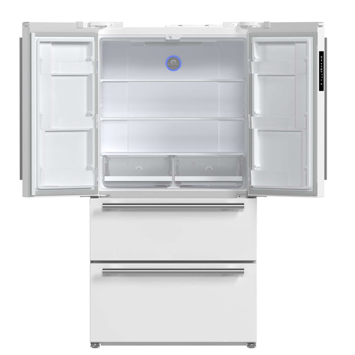 Forno Moena Espresso 36" French Door Refrigerator in White, 19.2 cu. ft with Color Options for Handles