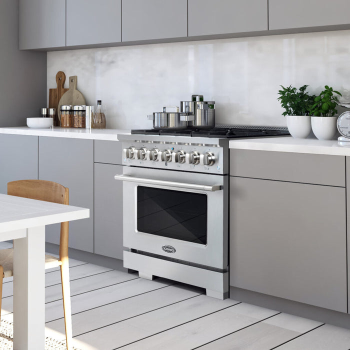 Cosmo 36" Commercial Gas Range with 4.5 Cu. Ft. Oven, 6 Italian Burners, and Heavy-Duty Cast Iron Grates in Stainless Steel
