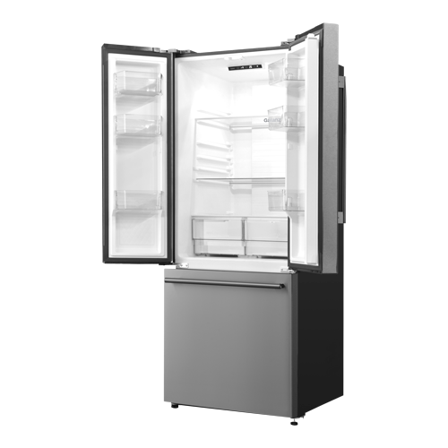 Galanz 453L Stainless Steel 3-Door French Door Bottom Mount Refrigerator with Built-in Ice Maker