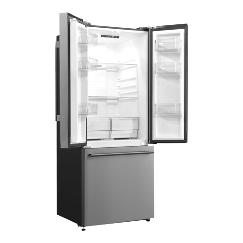 Galanz 453L Stainless Steel 3-Door French Door Bottom Mount Refrigerator with Built-in Ice Maker