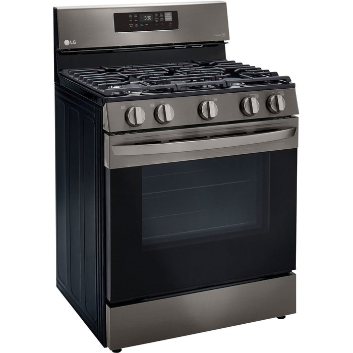 LG 30 in. 5.8-Cu. Ft. Gas Convection Smart Range with AirFry, Black Stainless Steel