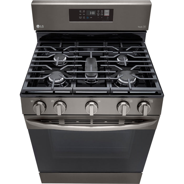 LG 30 in. 5.8-Cu. Ft. Gas Convection Smart Range with AirFry, Black Stainless Steel