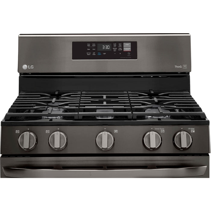 LG 30 in. 5.8-Cu. Ft. Gas Convection Smart Range with AirFry, Black Stainless Steel