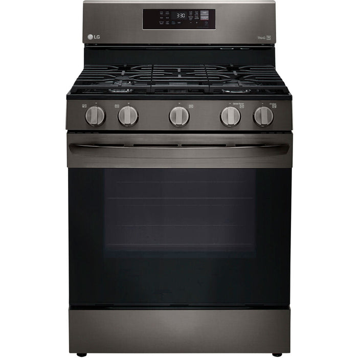 LG 30 in. 5.8-Cu. Ft. Gas Convection Smart Range with AirFry, Black Stainless Steel