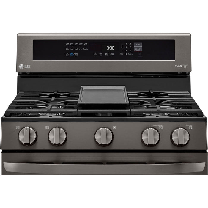 LG 30 in. 5.8-Cu. Ft. Gas Convection Smart Range with AirFry and InstaView, Black Stainless Steel