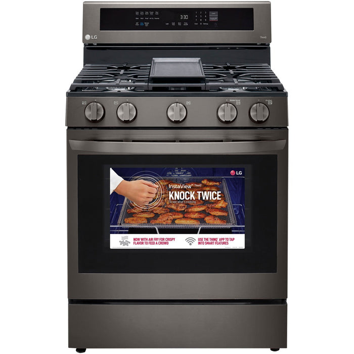 LG 30 in. 5.8-Cu. Ft. Gas Convection Smart Range with AirFry and InstaView, Black Stainless Steel