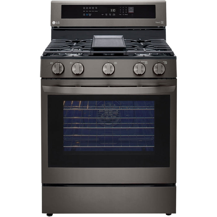 LG 30 in. 5.8-Cu. Ft. Gas Convection Smart Range with AirFry and InstaView, Black Stainless Steel