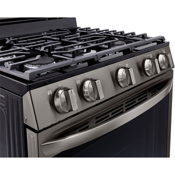 LG 30 in. 5.8-Cu. Ft. Gas Convection Smart Range with AirFry and InstaView, Black Stainless Steel