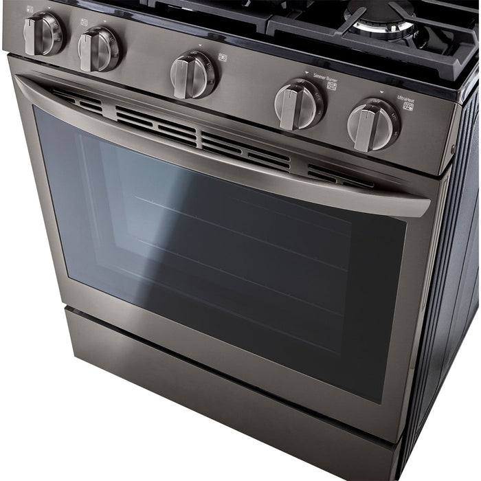 LG 30 in. 5.8-Cu. Ft. Gas Convection Smart Range with AirFry and InstaView, Black Stainless Steel