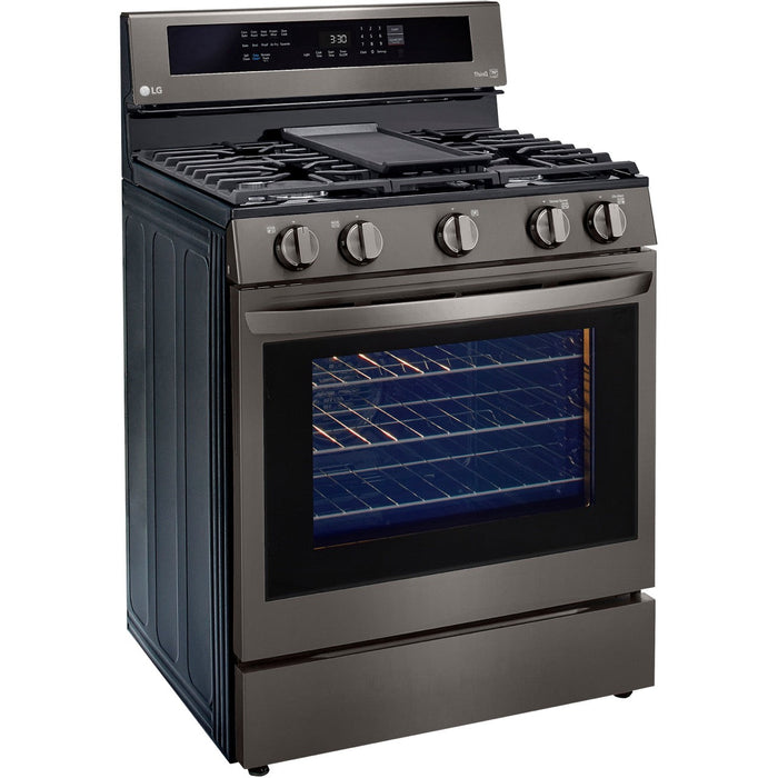 LG 30 in. 5.8-Cu. Ft. Gas Convection Smart Range with AirFry and InstaView, Black Stainless Steel