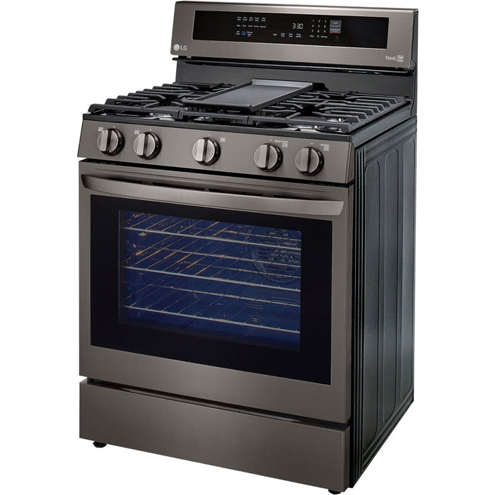 LG 30 in. 5.8-Cu. Ft. Gas Convection Smart Range with AirFry and InstaView, Black Stainless Steel