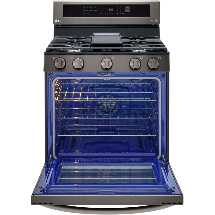 LG 30 in. 5.8-Cu. Ft. Gas Convection Smart Range with AirFry and InstaView, Black Stainless Steel