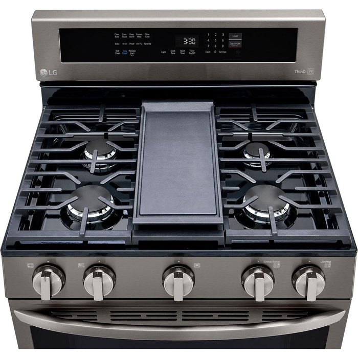 LG 30 in. 5.8-Cu. Ft. Gas Convection Smart Range with AirFry and InstaView, Black Stainless Steel