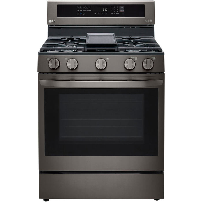 LG 30 in. 5.8-Cu. Ft. Gas Convection Smart Range with AirFry and InstaView, Black Stainless Steel