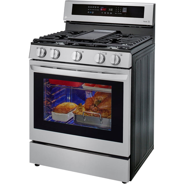 LG 30 in. 5.8-Cu. Ft. Gas Convection Smart Range with AirFry and InstaView, Stainless Steel