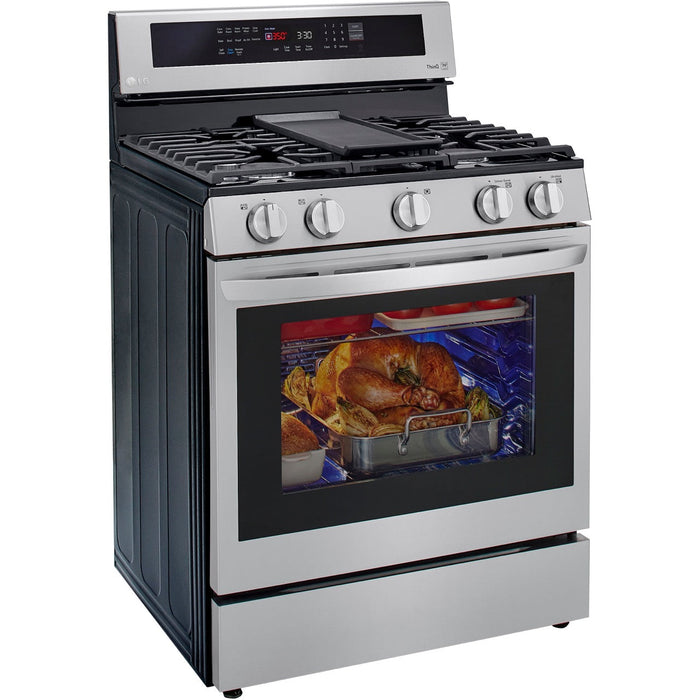 LG 30 in. 5.8-Cu. Ft. Gas Convection Smart Range with AirFry and InstaView, Stainless Steel