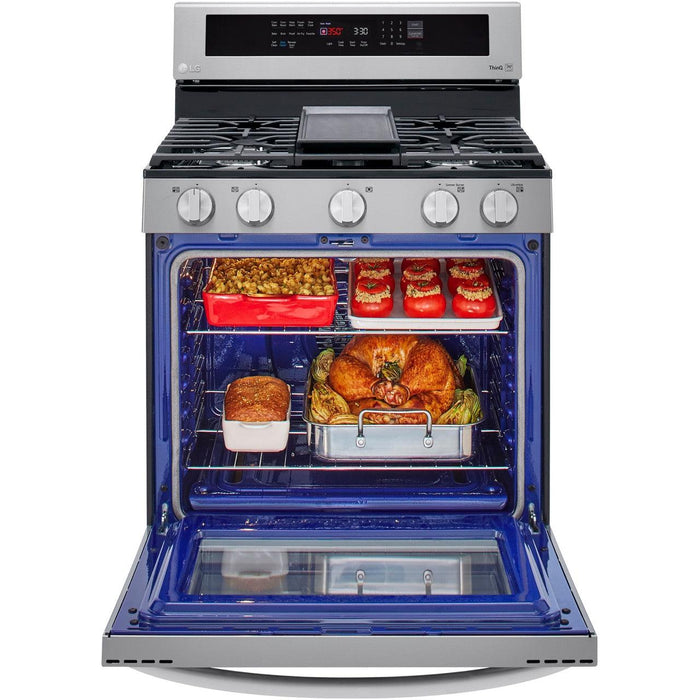 LG 30 in. 5.8-Cu. Ft. Gas Convection Smart Range with AirFry and InstaView, Stainless Steel