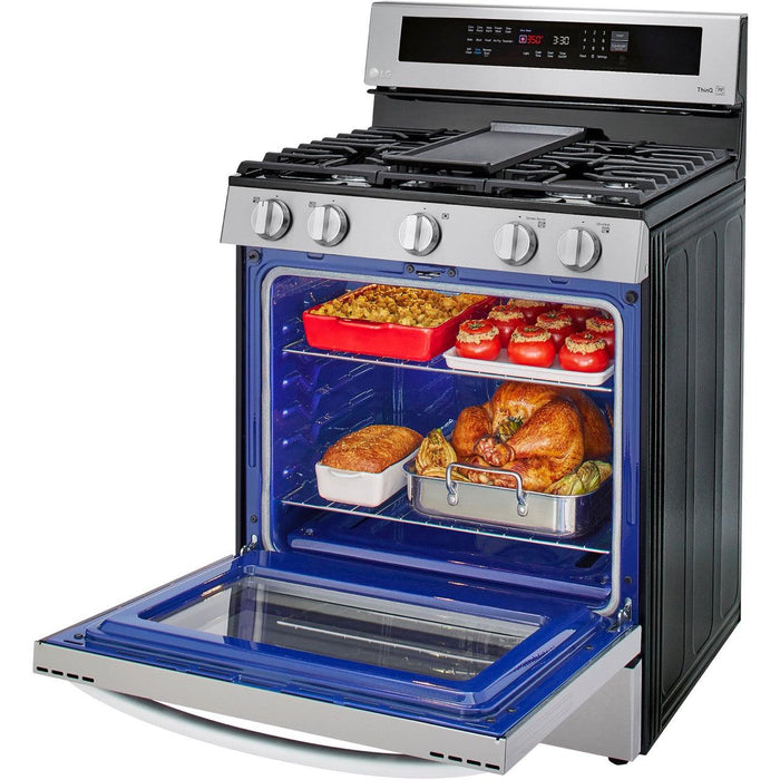 LG 30 in. 5.8-Cu. Ft. Gas Convection Smart Range with AirFry and InstaView, Stainless Steel