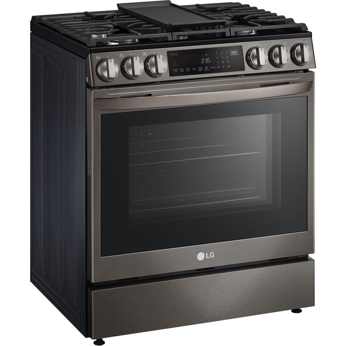 LG 30 in. 6.3-Cu. Ft. Smart Wi-Fi Enabled ProBake Convection InstaView Gas Slide-in Range with Air Fry, Black Stainless Steel