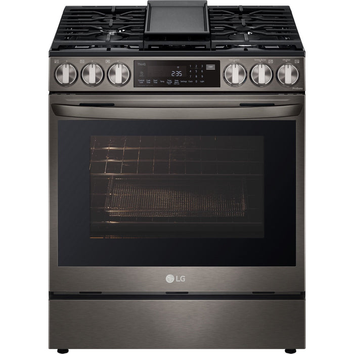 LG 30 in. 6.3-Cu. Ft. Smart Wi-Fi Enabled ProBake Convection InstaView Gas Slide-in Range with Air Fry, Black Stainless Steel