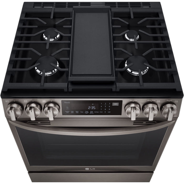 LG 30 in. 6.3-Cu. Ft. Smart Wi-Fi Enabled ProBake Convection InstaView Gas Slide-in Range with Air Fry, Black Stainless Steel