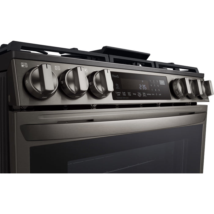 LG 30 in. 6.3-Cu. Ft. Smart Wi-Fi Enabled ProBake Convection InstaView Gas Slide-in Range with Air Fry, Black Stainless Steel