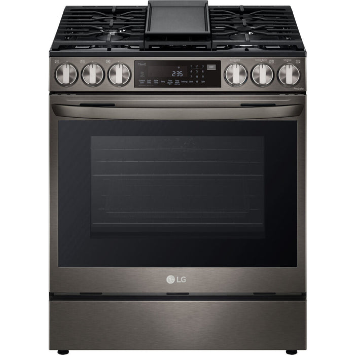 LG 30 in. 6.3-Cu. Ft. Smart Wi-Fi Enabled ProBake Convection InstaView Gas Slide-in Range with Air Fry, Black Stainless Steel