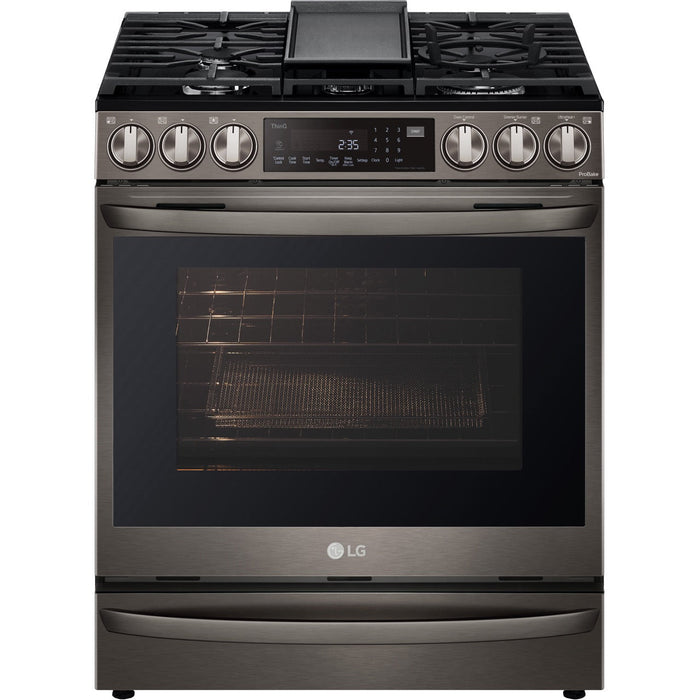 LG 30 in. 6.3-Cu. Ft. Smart Wi-Fi Enabled ProBake Convection InstaView Gas Slide-in Range with Air Fry, Black Stainless Steel