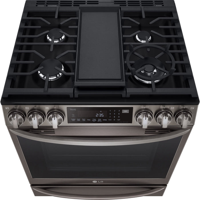 LG 30 in. 6.3-Cu. Ft. Smart Wi-Fi Enabled ProBake Convection InstaView Gas Slide-in Range with Air Fry, Black Stainless Steel