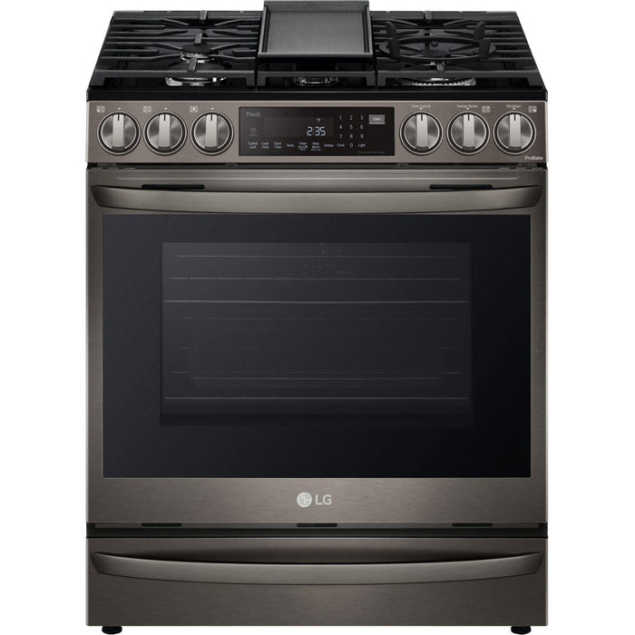 LG 30 in. 6.3-Cu. Ft. Smart Wi-Fi Enabled ProBake Convection InstaView Gas Slide-in Range with Air Fry, Black Stainless Steel