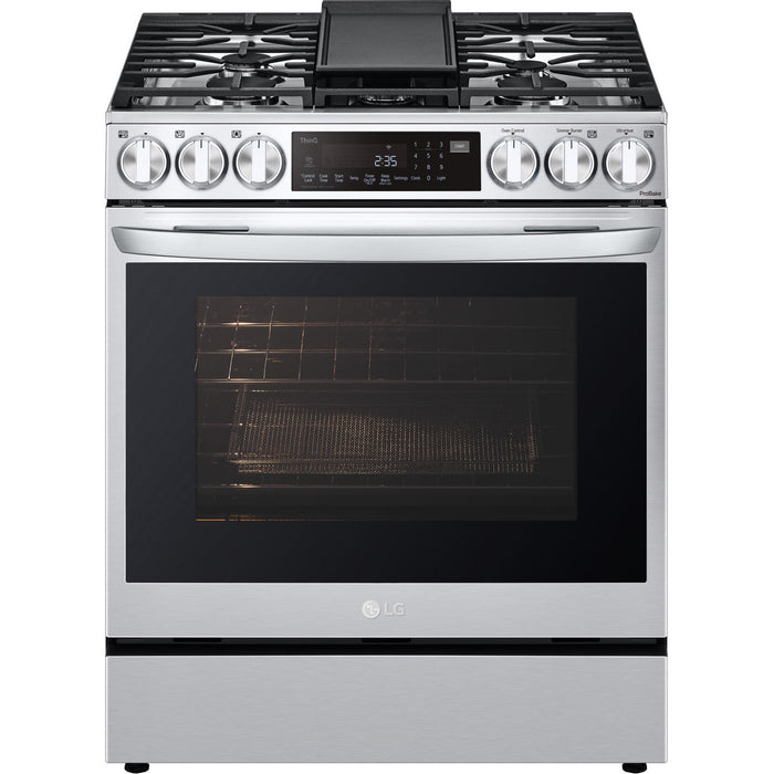 LG 30 in. 6.3-Cu. Ft. Smart Wi-Fi Enabled ProBake Convection InstaView Gas Slide-in Range with Air Fry, Stainless Steel