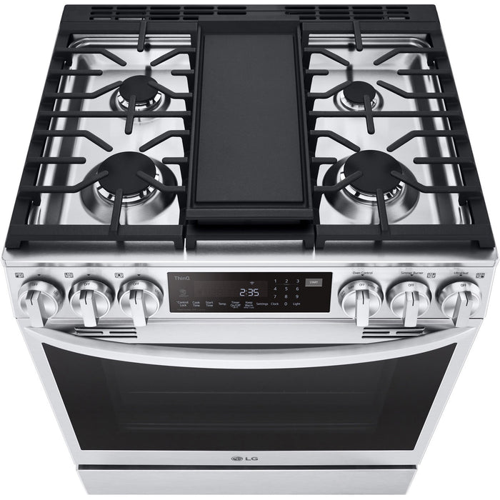 LG 30 in. 6.3-Cu. Ft. Smart Wi-Fi Enabled ProBake Convection InstaView Gas Slide-in Range with Air Fry, Stainless Steel