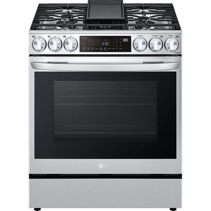 LG 30 in. 6.3-Cu. Ft. Smart Wi-Fi Enabled ProBake Convection InstaView Gas Slide-in Range with Air Fry, Stainless Steel